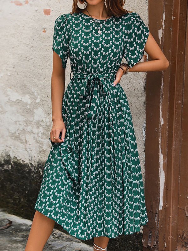 New Women's Floral Print Short Sleeve Dress - Formal Dress
