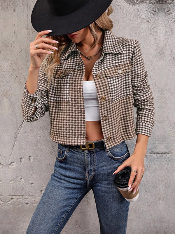 New women's long sleeve houndstooth autumn and winter jacket - Outerwear