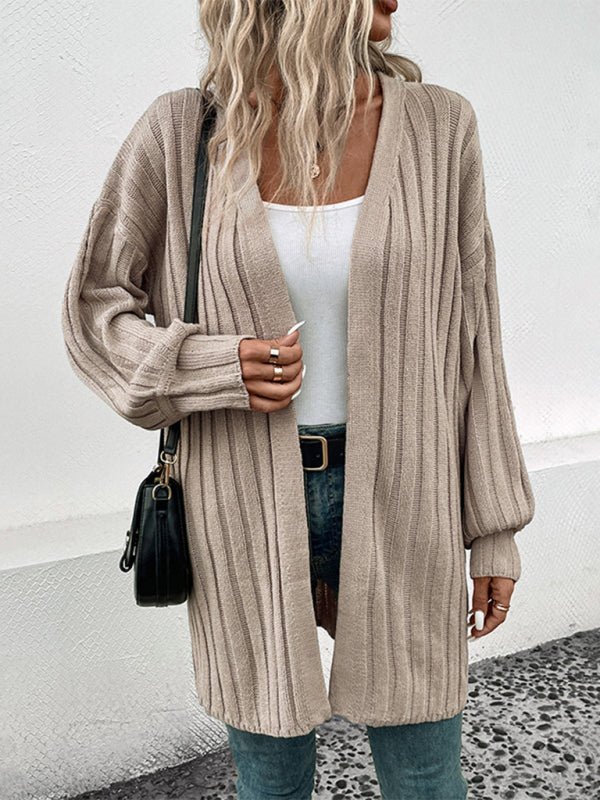New women's long sleeve solid color cardigan sweater - Outerwear