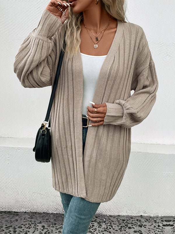 New women's long sleeve solid color cardigan sweater - Outerwear