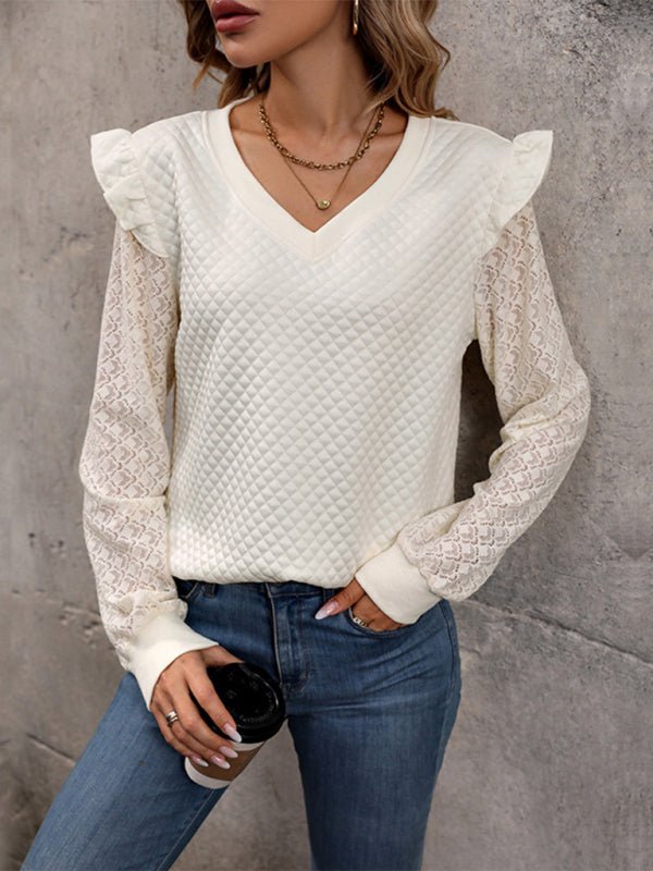 New women's long sleeve solid color knitted top - Top