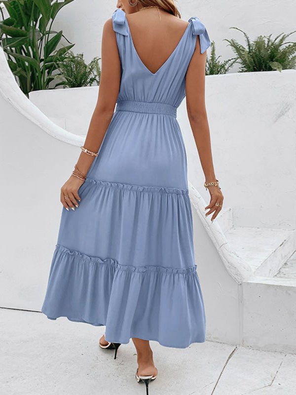 New women's new solid color suspender high waist dress - Vacation Dress