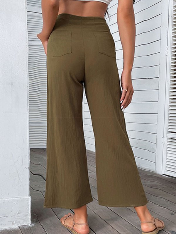 New women's nine - point pants high - waisted cotton and linen slim - fit micro - flared pants - Bottoms