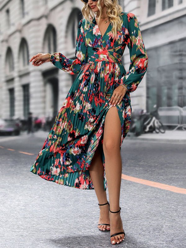 New women's printed long - sleeved high - end dress - Day Dress