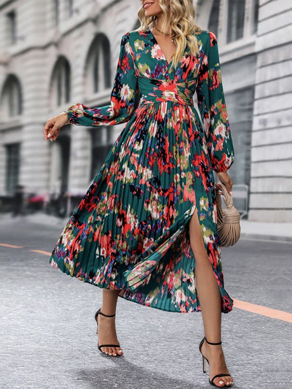 New women's printed long - sleeved high - end dress - Day Dress