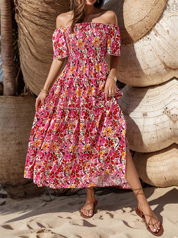 New women's resort style one - shoulder printed dress - Casual Dress
