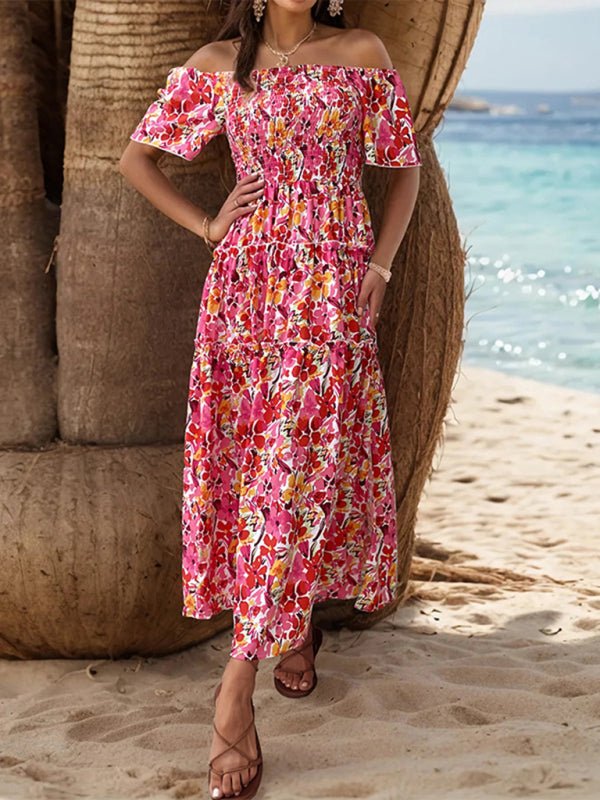 New women's resort style one - shoulder printed dress - Casual Dress