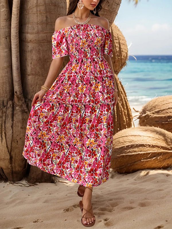 New women's resort style one - shoulder printed dress - Casual Dress