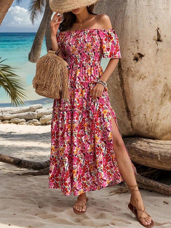 New women's resort style one - shoulder printed dress - Casual Dress
