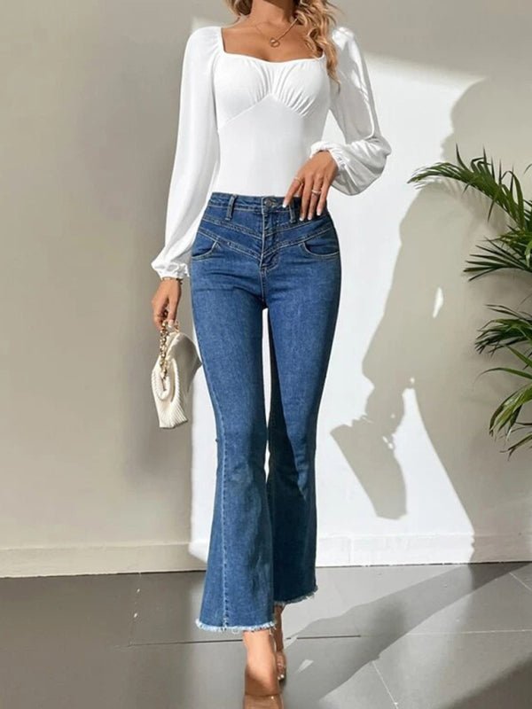 New women's sexy square neck long - sleeved jumpsuit - Jumpsuit
