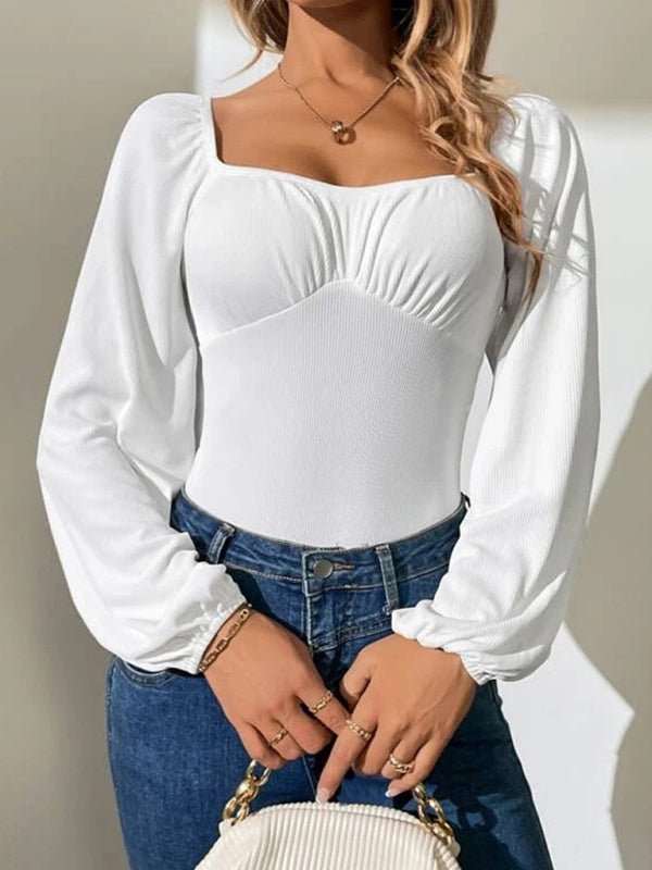 New women's sexy square neck long - sleeved jumpsuit - Jumpsuit