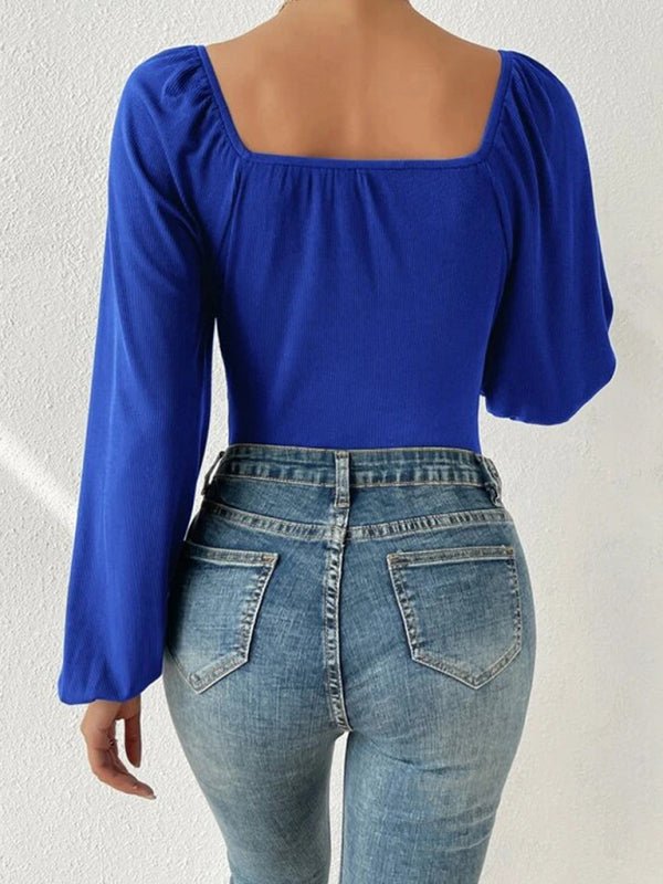 New women's sexy square neck long - sleeved jumpsuit - Jumpsuit