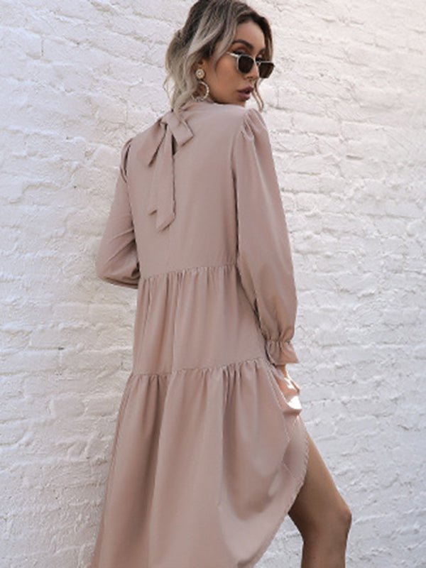 New women's solid color long sleeve irregular half turtleneck dress - Casual Dress