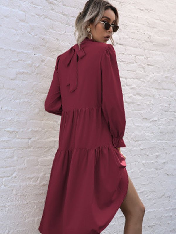 New women's solid color long sleeve irregular half turtleneck dress - Casual Dress