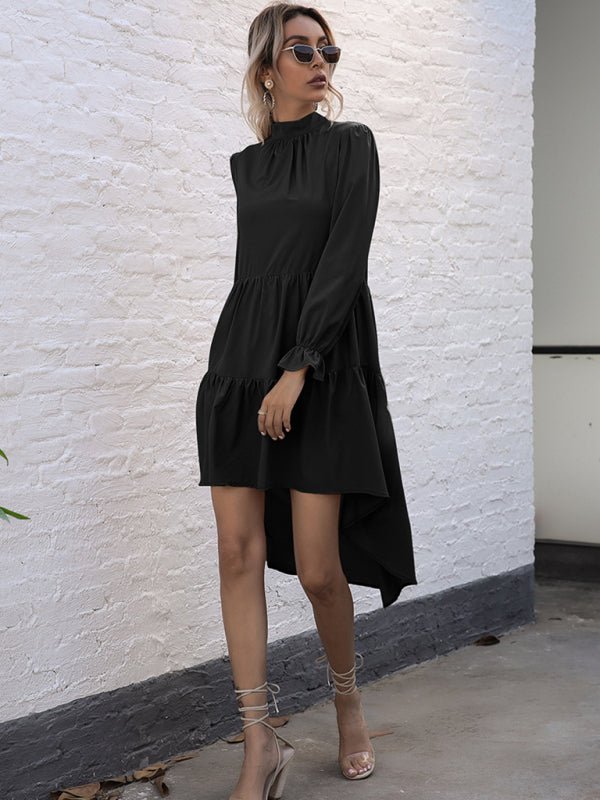New women's solid color long sleeve irregular half turtleneck dress - Casual Dress