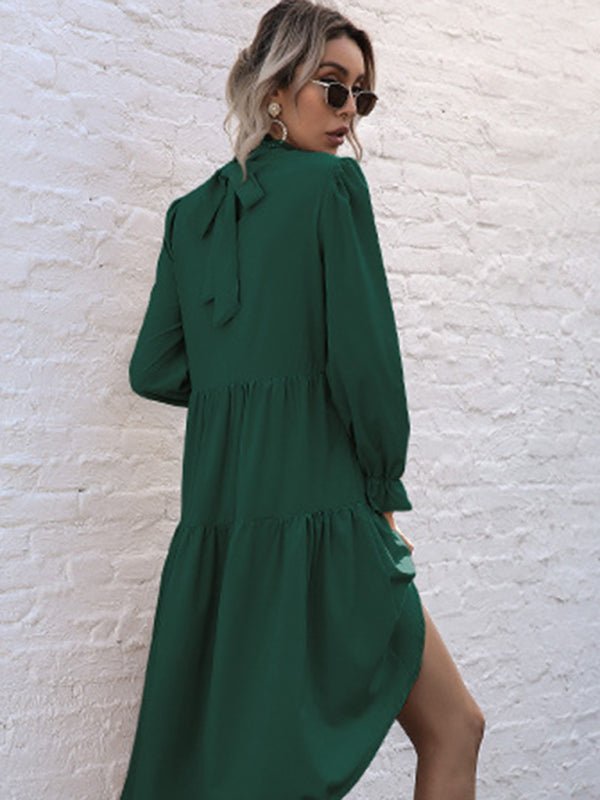 New women's solid color long sleeve irregular half turtleneck dress - Casual Dress