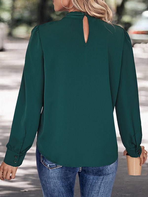New women's solid color pullover long sleeve shirt - Top