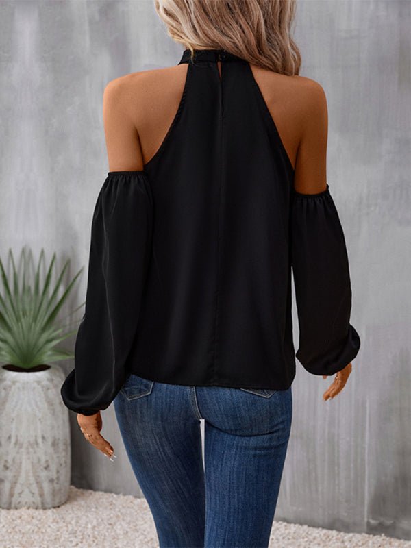 New women's solid color strapless long - sleeved shirt - Top