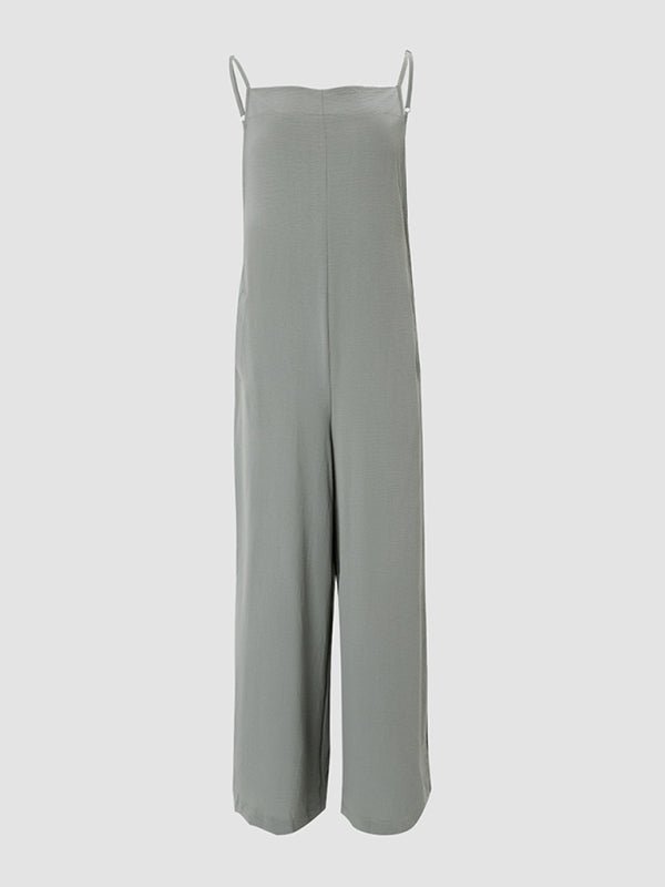 New women's solid color suspender jumpsuit wide leg pants - Jumpsuit