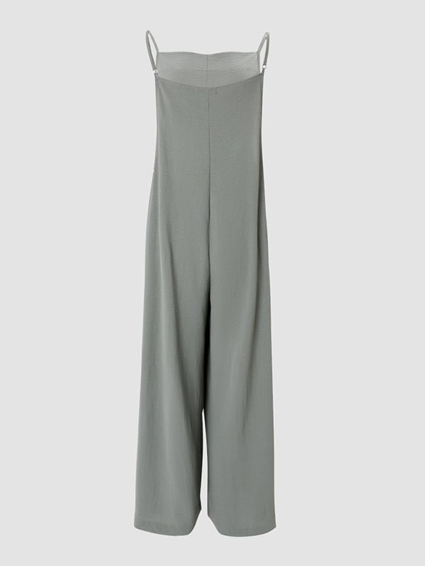New women's solid color suspender jumpsuit wide leg pants - Jumpsuit