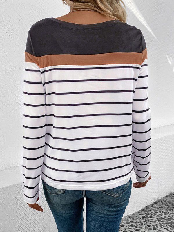 New Women's Striped Casual Long Sleeve Sweater - Outerwear