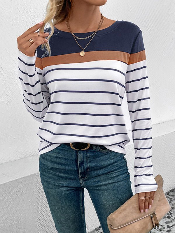 New Women's Striped Casual Long Sleeve Sweater - Outerwear