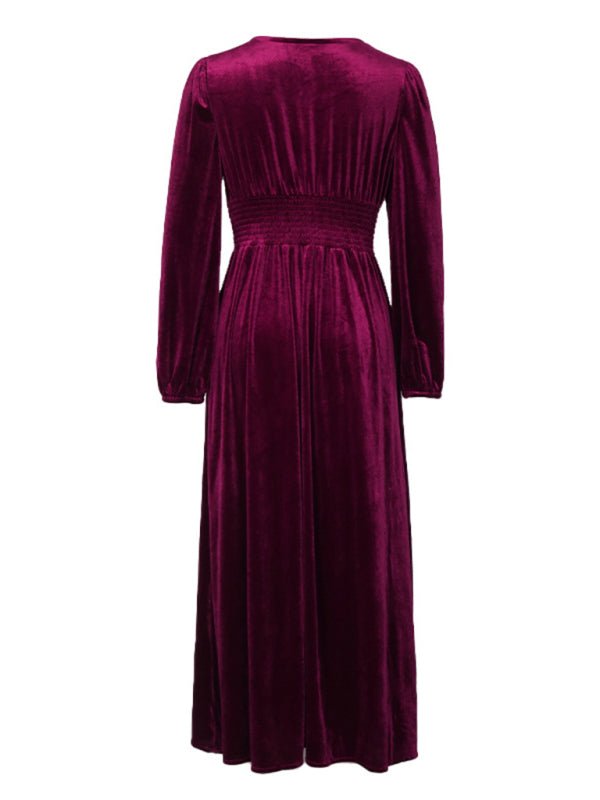 New women's velvet waist knitted long - sleeved dress - Nightout dress