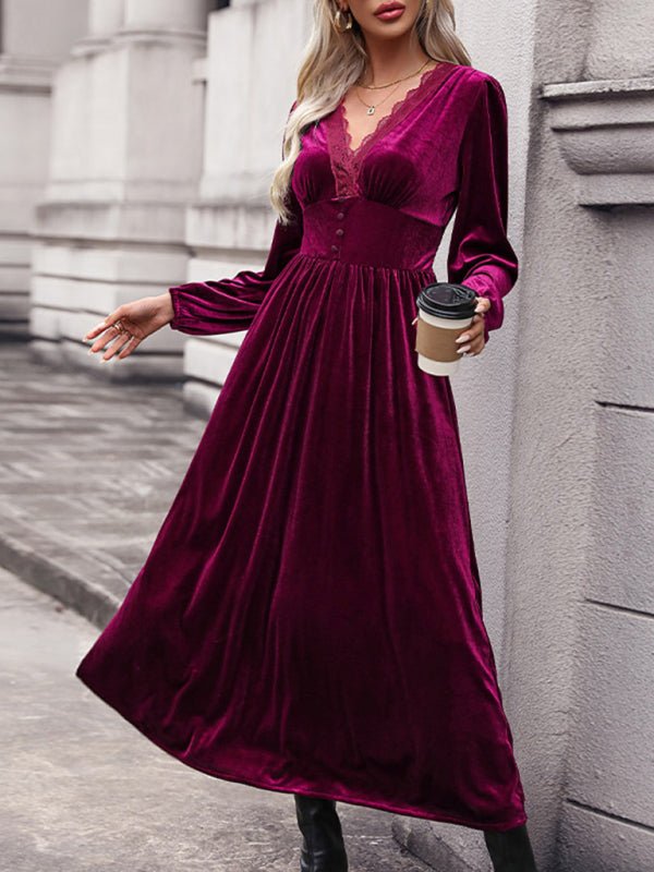 New women's velvet waist knitted long - sleeved dress - Nightout dress