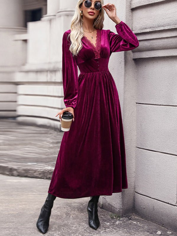 New women's velvet waist knitted long - sleeved dress - Nightout dress