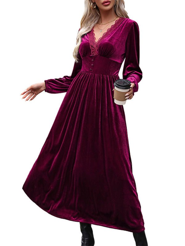 New women's velvet waist knitted long - sleeved dress - Nightout dress