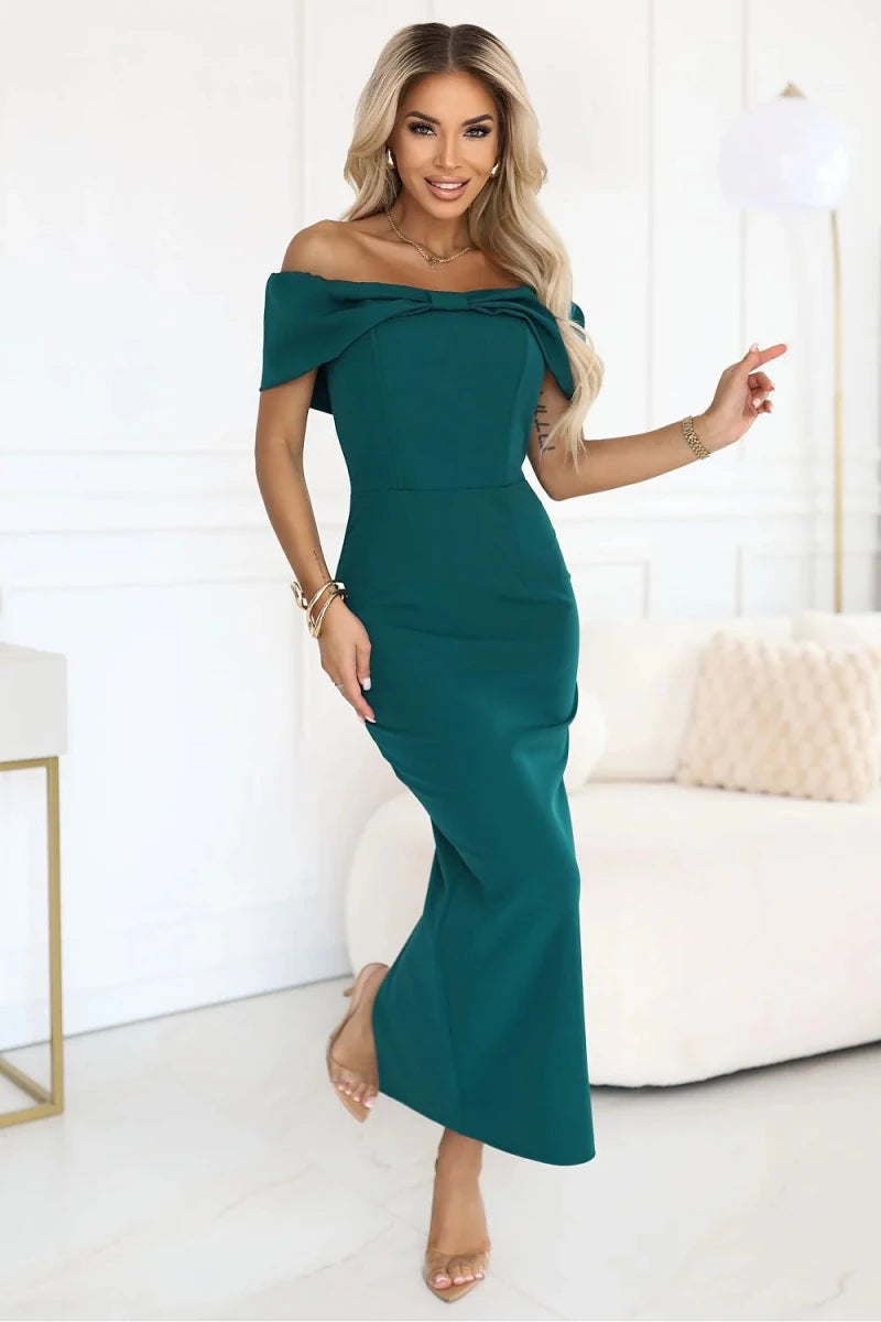 Numoco Green Off - Shoulder Evening Dress - 