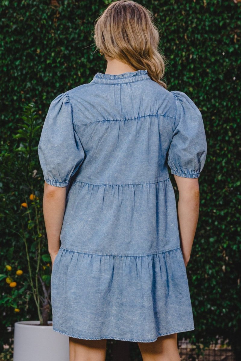 ODDI Washed Tiered Mini Denim Dress - Denim Dress