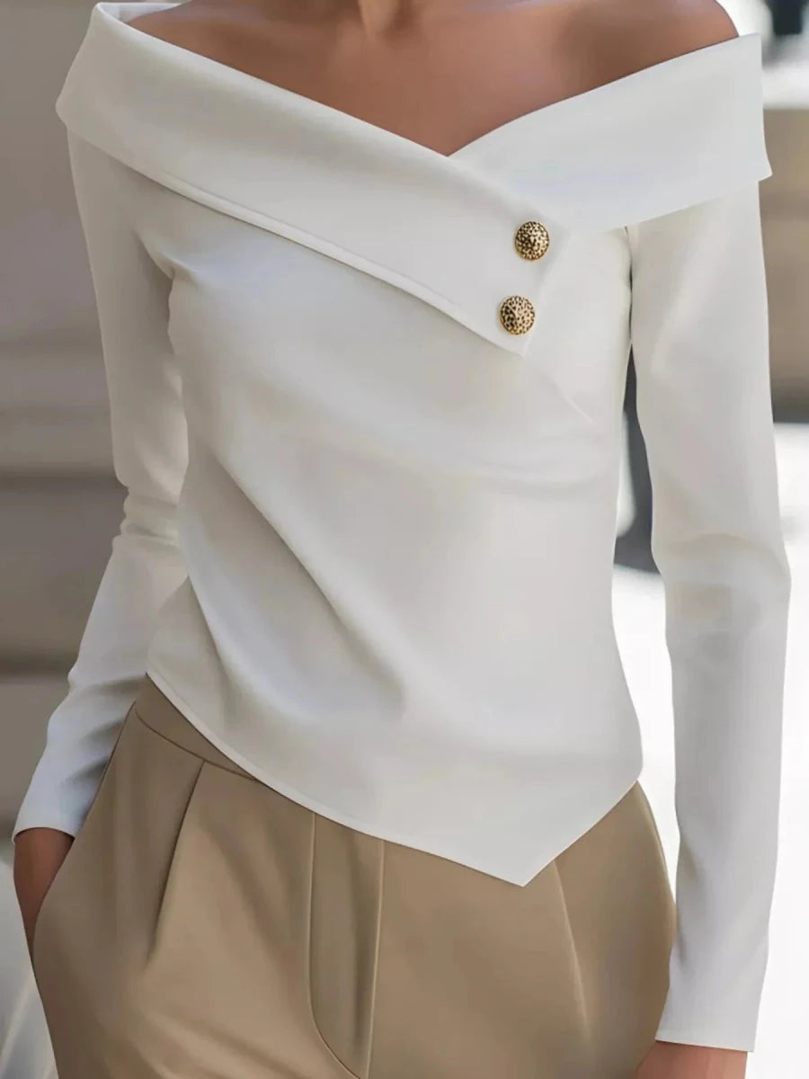 Off - Shoulder Blouse with Button Detail - 
