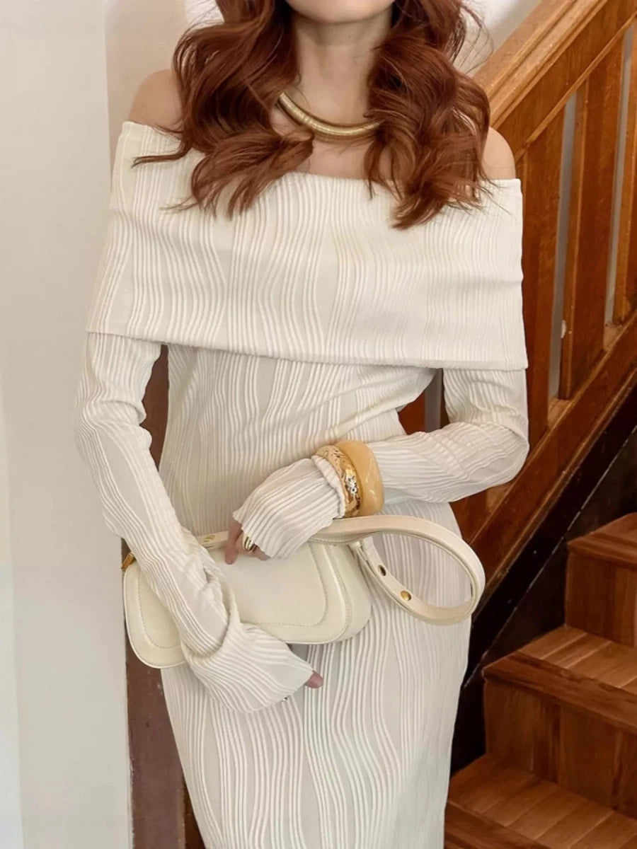 Off - Shoulder Knit Maxi Dress - 