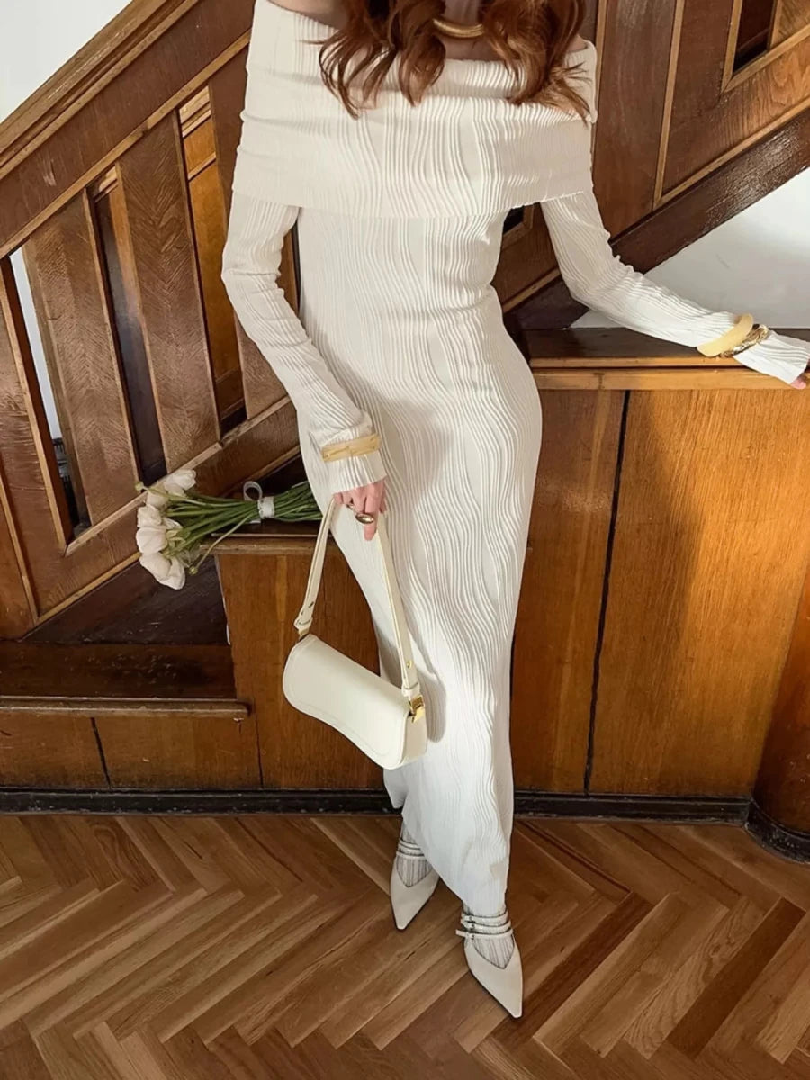 Off - Shoulder Knit Maxi Dress - 