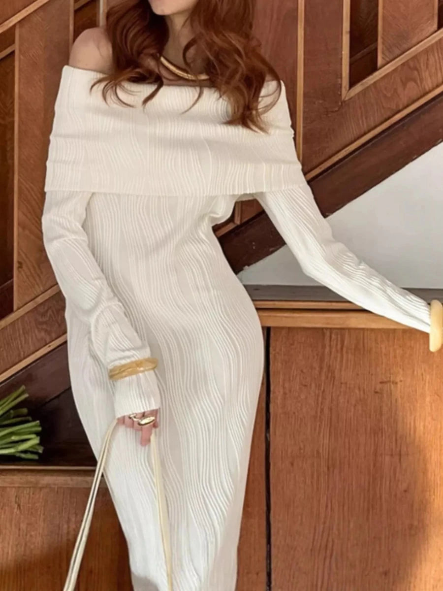 Off - Shoulder Knit Maxi Dress - 