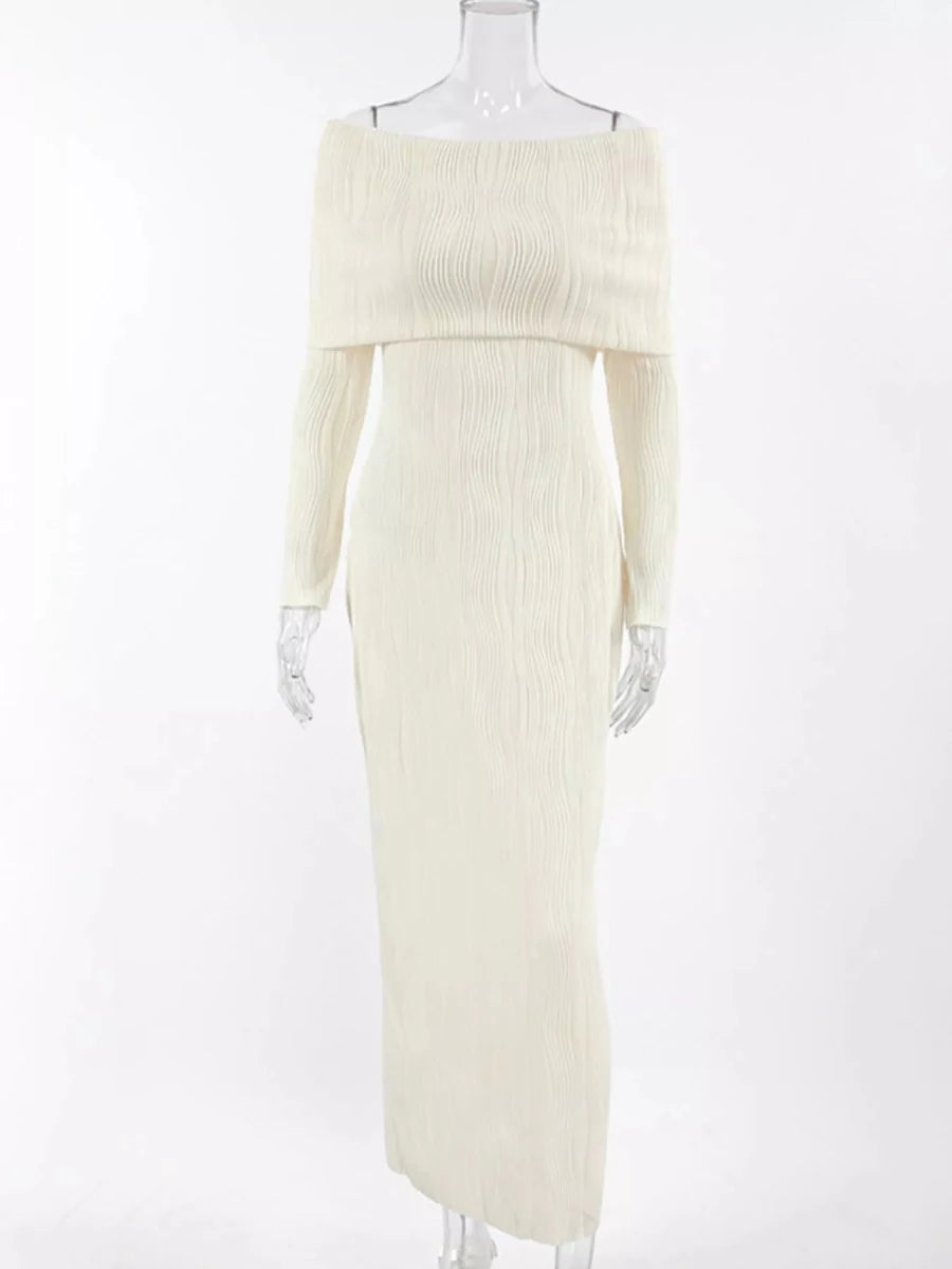 Off - Shoulder Knit Maxi Dress - 