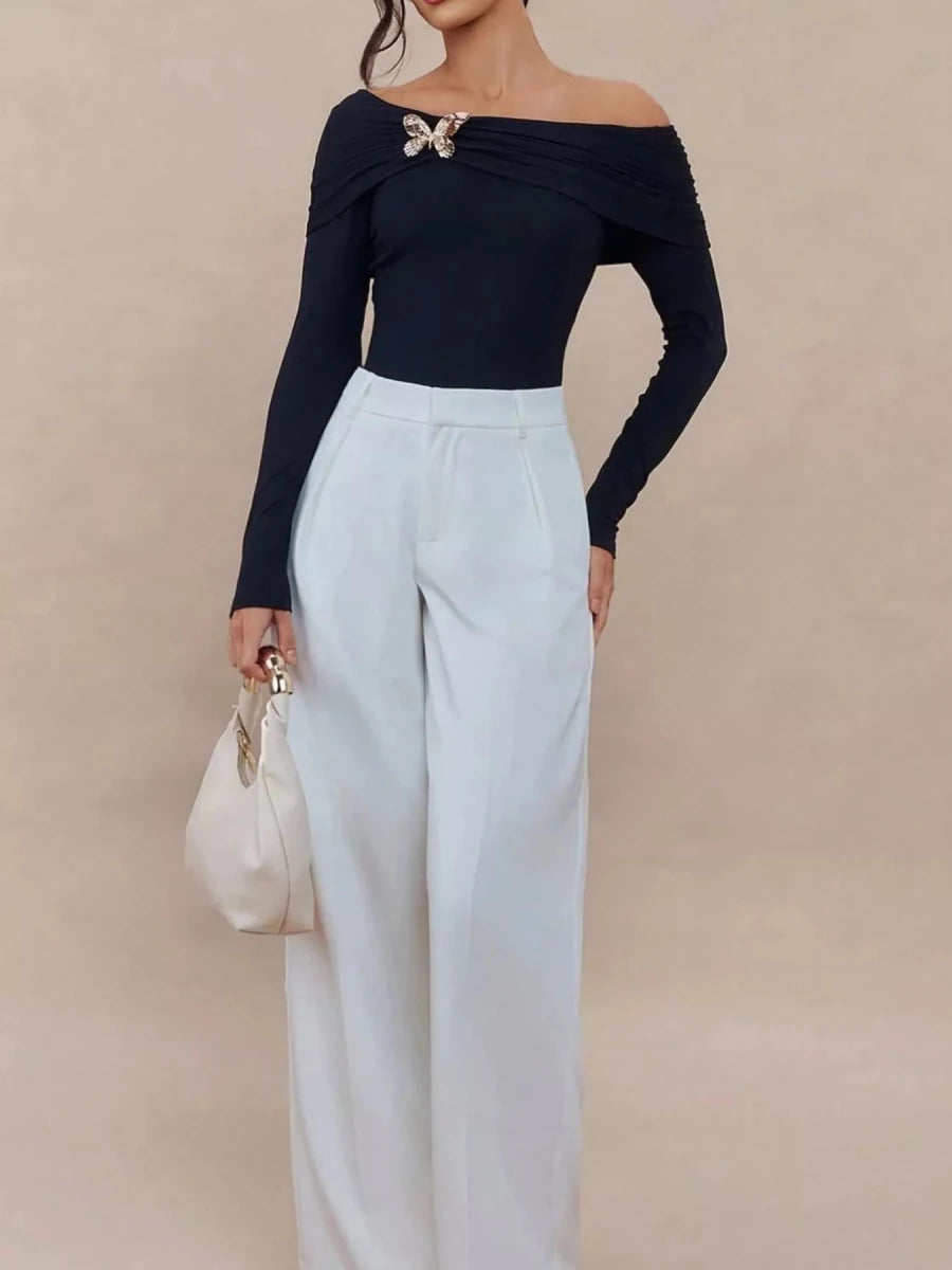 Off - Shoulder Long Sleeve Top - 