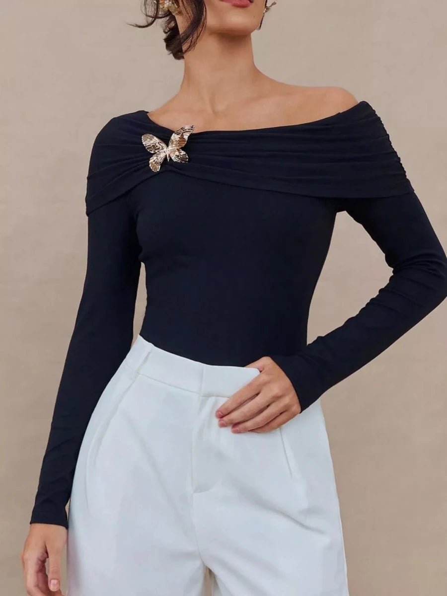 Off - Shoulder Long Sleeve Top - 