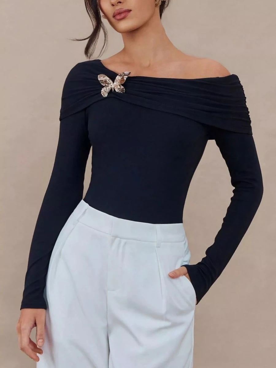 Off - Shoulder Long Sleeve Top - 