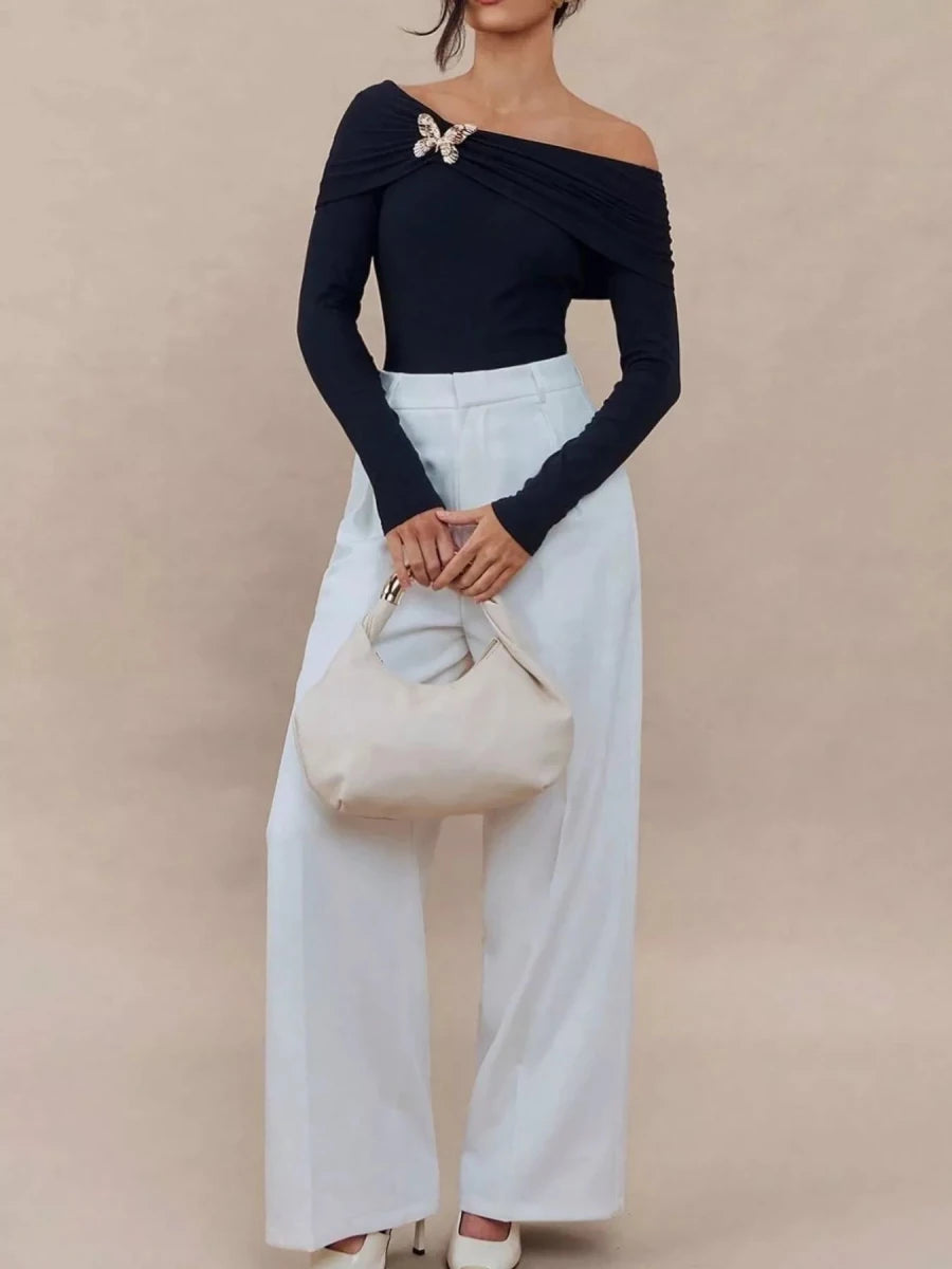 Off - Shoulder Long Sleeve Top - 