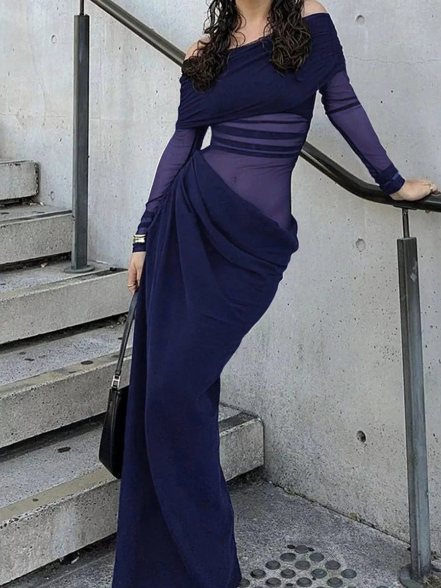 Off - Shoulder Ruched Bodycon Maxi Dress - 