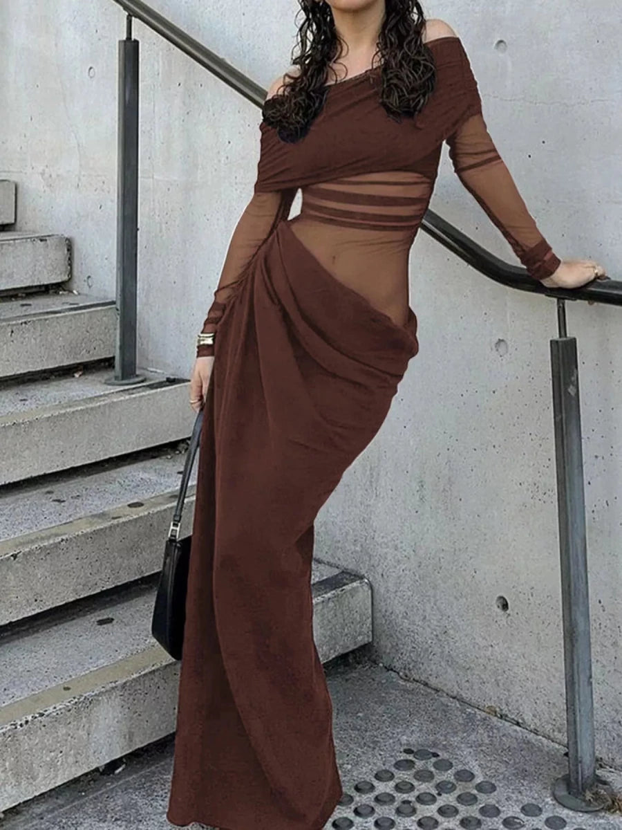 Off - Shoulder Ruched Bodycon Maxi Dress - 