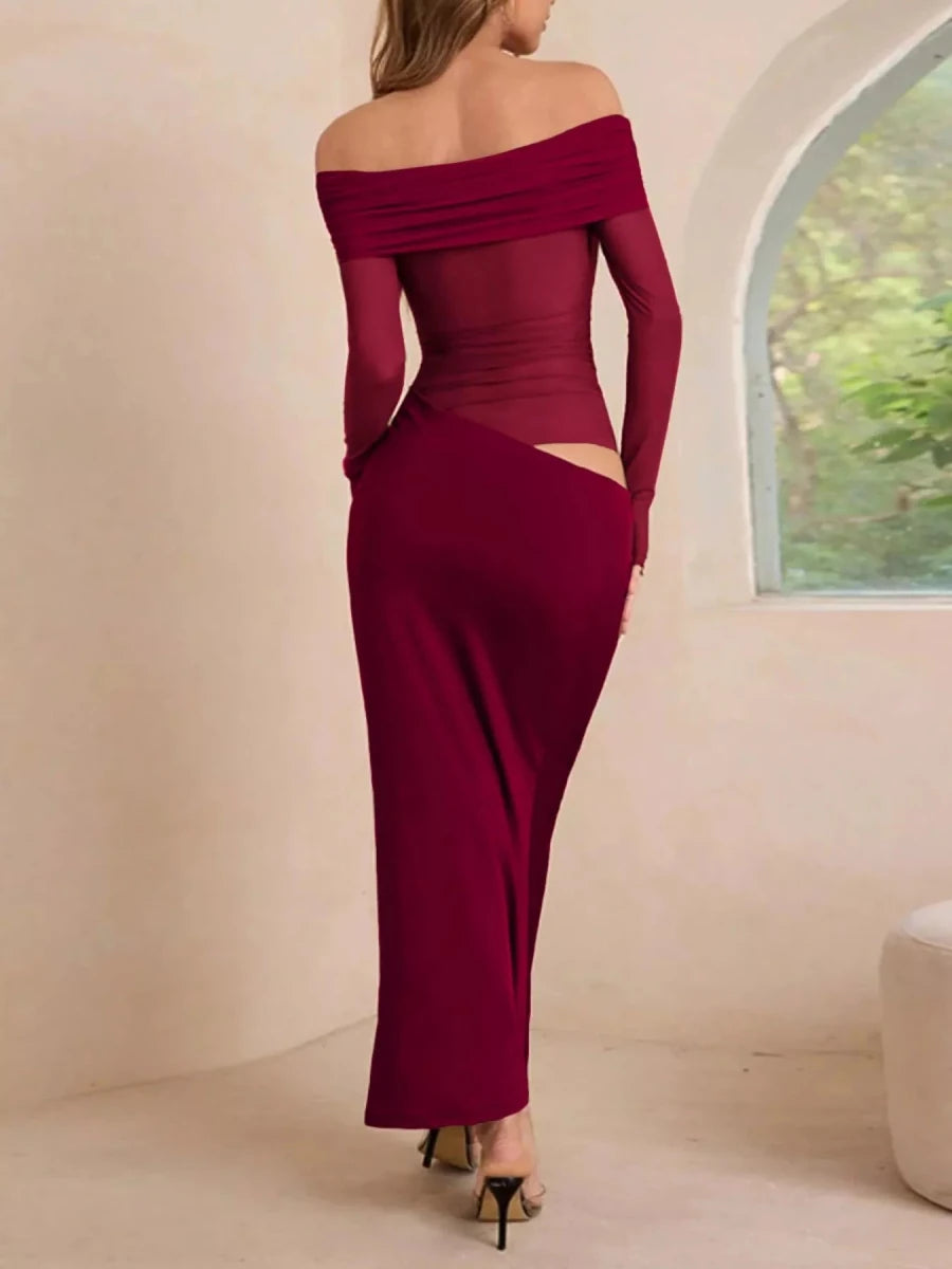 Off - Shoulder Ruched Bodycon Maxi Dress - 