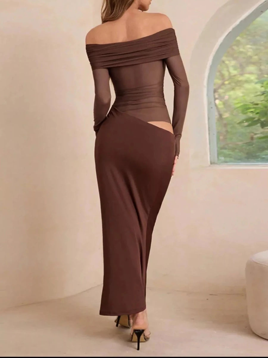 Off - Shoulder Ruched Bodycon Maxi Dress - 