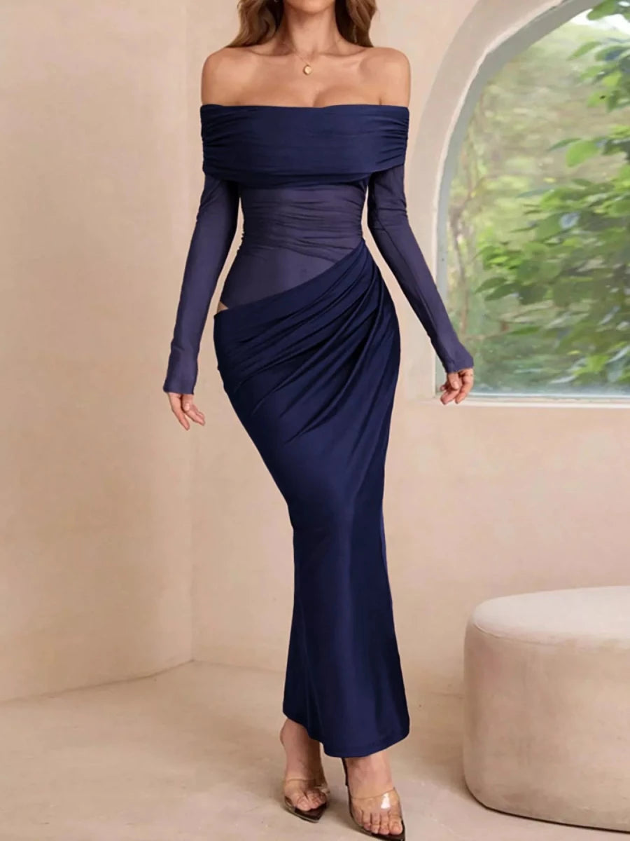 Off - Shoulder Ruched Bodycon Maxi Dress - 