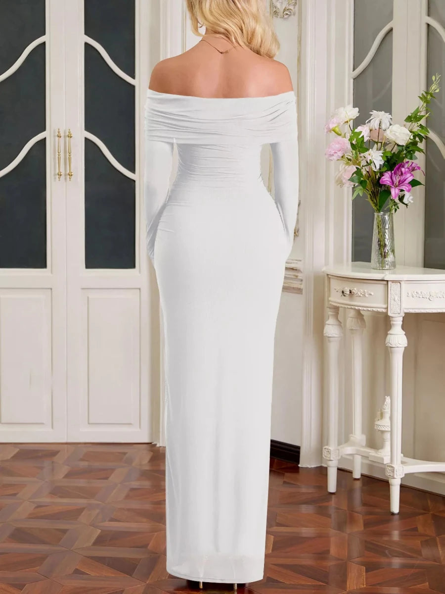 Off - Shoulder Ruched Maxi Dress - 