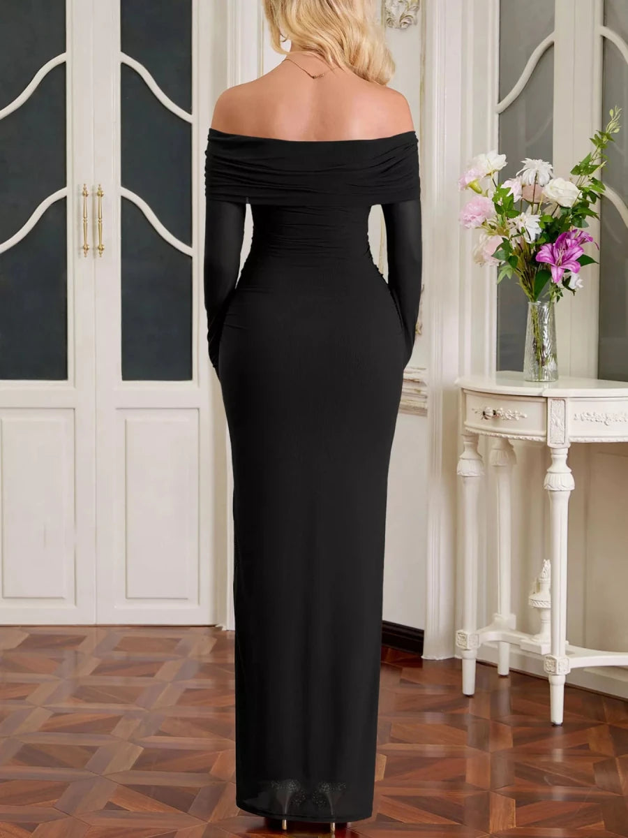 Off - Shoulder Ruched Maxi Dress - 