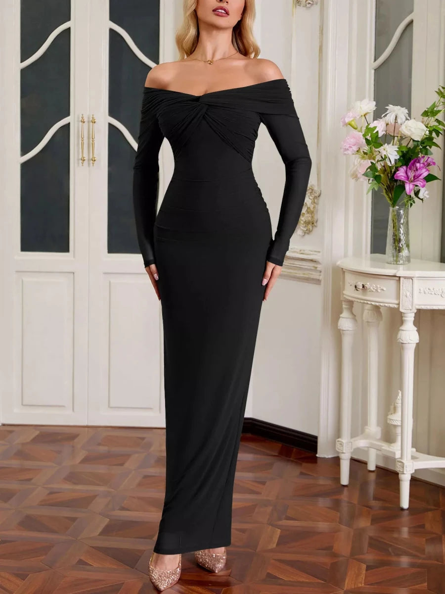Off - Shoulder Ruched Maxi Dress - 