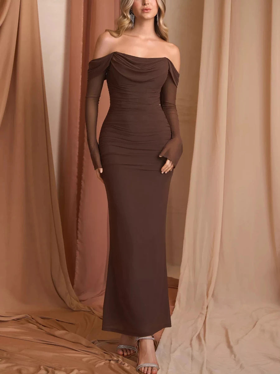 Off - Shoulder Ruched Mermaid Maxi Dress - 